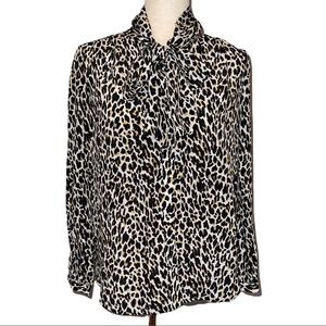 NWT $148 J.Crew 100% Silk Long sleeve Animal Print Button up Shirt Blouse Top M